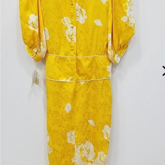 Vintage Flora Kung 100% silk yellow midi dress NWT - Picture 2 of 5